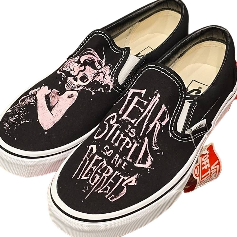Vans Custom Painted "Fear Is Stupid So Are Regrets" Marilyn Monroe Slip-On Shoes